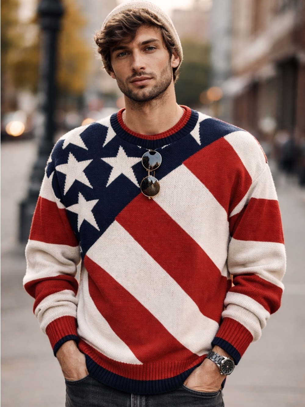 Lillian Vernon American flag knit sweater vintage
